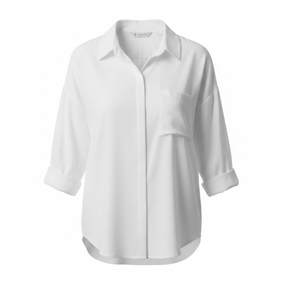 Relaxed White Button-Up Blouse with Chest Pocket